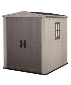 Casetta da giardino keter 'factor 6x6' in resina colore beige con porta battente doppia 178x195,5x208 cm